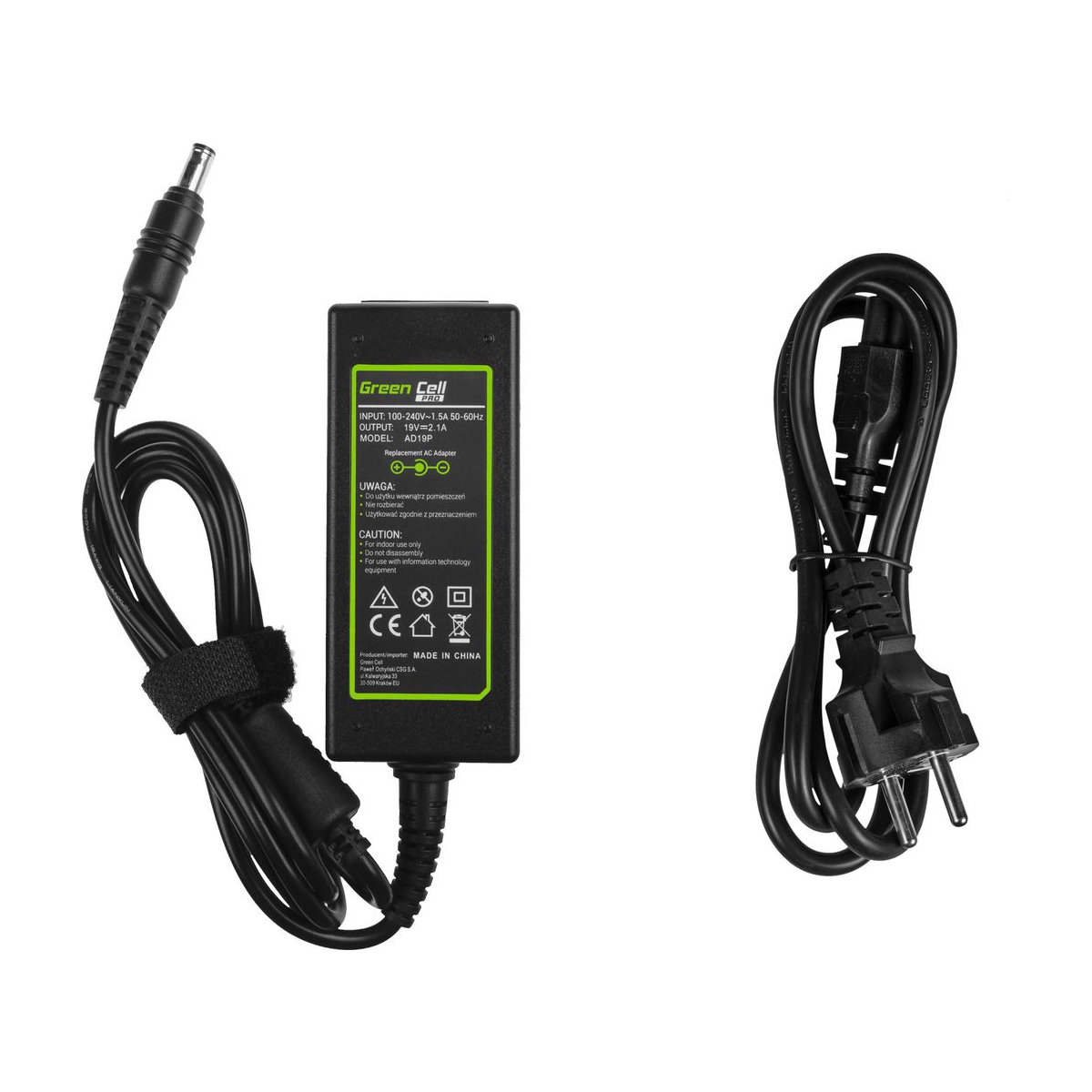 40W Laptop Charger for Samsung N100, N130, N145, Green Cell 19V 2.1A 2
