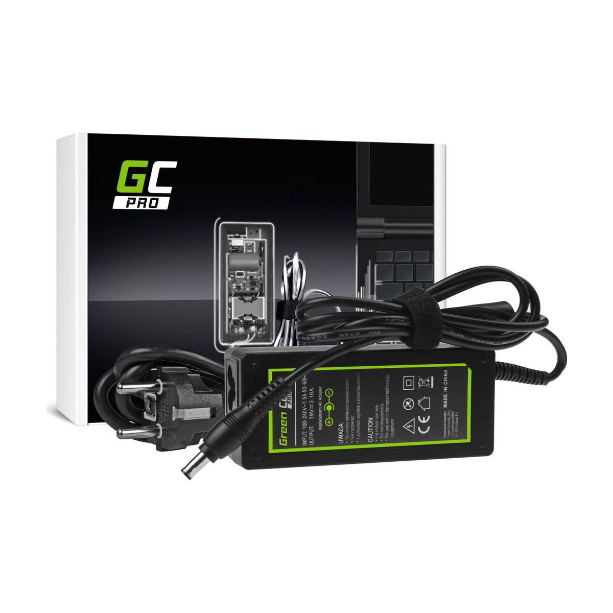 60W Laptop Charger for Samsung R519, R719, RV510, Green Cell 19V 3.16A 1