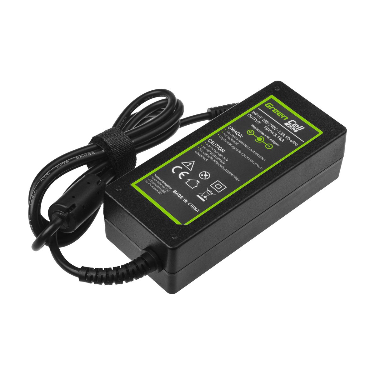 60W Laptop Charger for Samsung R519, R719, RV510, Green Cell 19V 3.16A 4