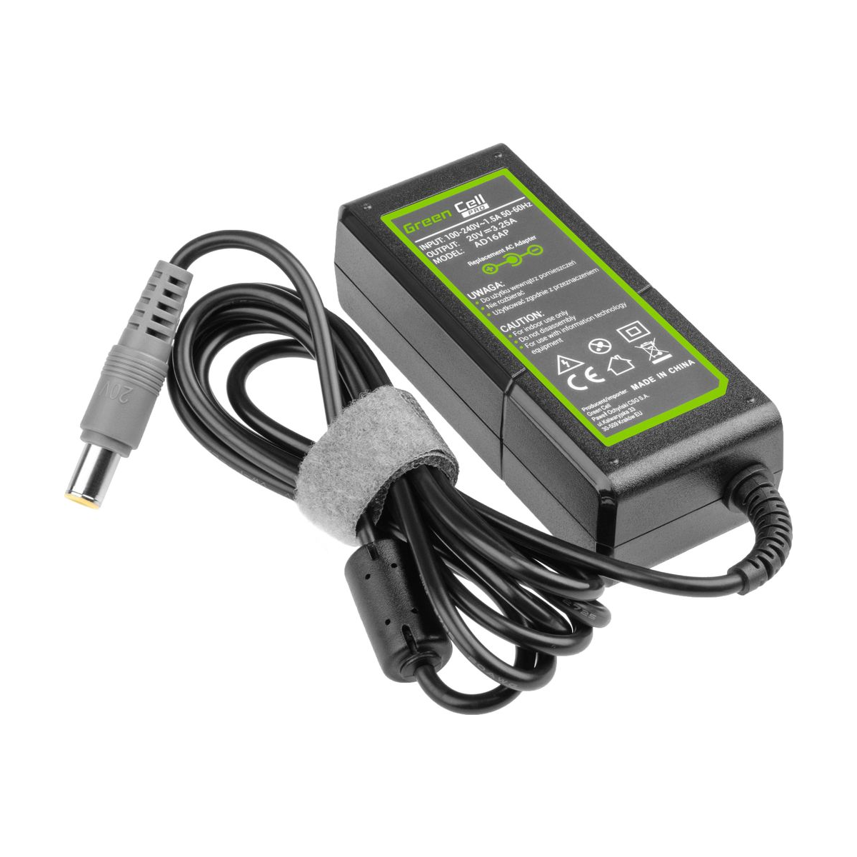 65W Laptop Charger for Lenovo B580, B590, ThinkPad T400, Green Cell 20V 3.25A 3