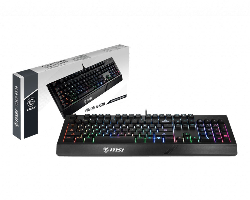 MSI VIGOR GK20 RGB Gaming Keyboard ' UK Layout, Membrane switches, Rainbow RGB Lighting effect, Ergonomic keycaps, Hotkeys for