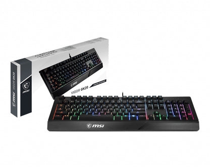 MSI VIGOR GK20 RGB Gaming Keyboard ' UK Layout, Membrane switches, Rainbow RGB Lighting effect, Ergonomic keycaps, Hotkeys for
