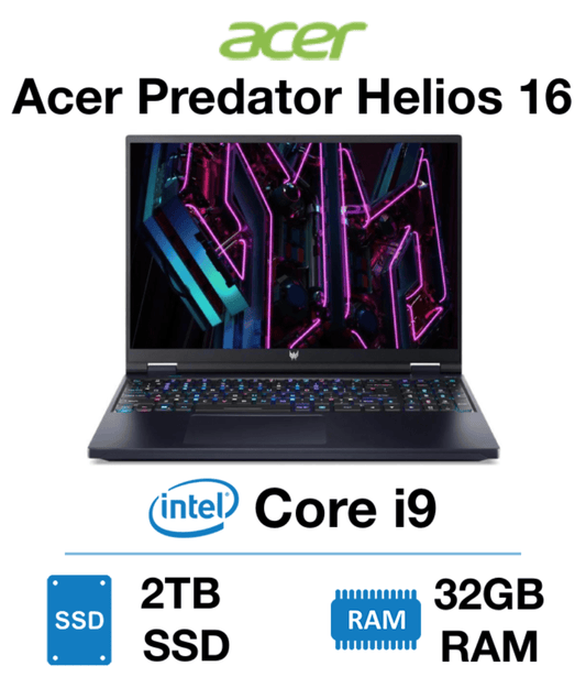 Acer Predator Helios 16 | Core i9 13th Gen | 32GB RAM | 2TB SSD | Windows 11 Home | Webcam | Standard | 1 Year Warranty | New