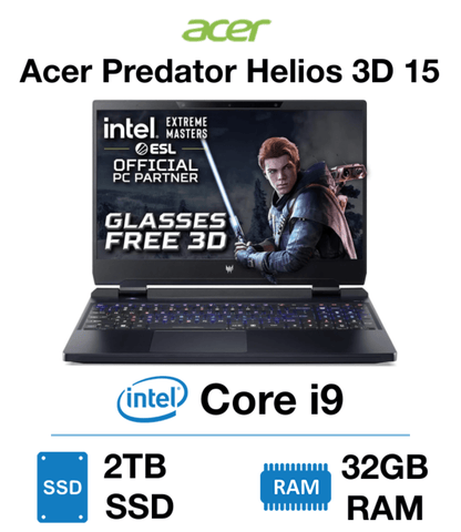 Acer Predator Helios 3D 15 | Core i9 13th Gen | 32GB RAM | 2TB SSD | Windows 11 Home | Webcam | Standard | 1 Year Warranty | New
