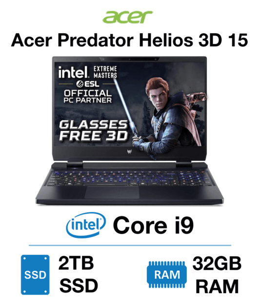 Acer Predator Helios 3D 15 | Core i9 13th Gen | 32GB RAM | 2TB SSD | Windows 11 Home | Webcam | Standard | 1 Year Warranty | New