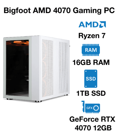 Bigfoot AMD 4070 Gaming PC | AMD Ryzen 7 | 16GB RAM | 1TB SSD | GeForce RTX 4070 12GB | Windows 10 Pro