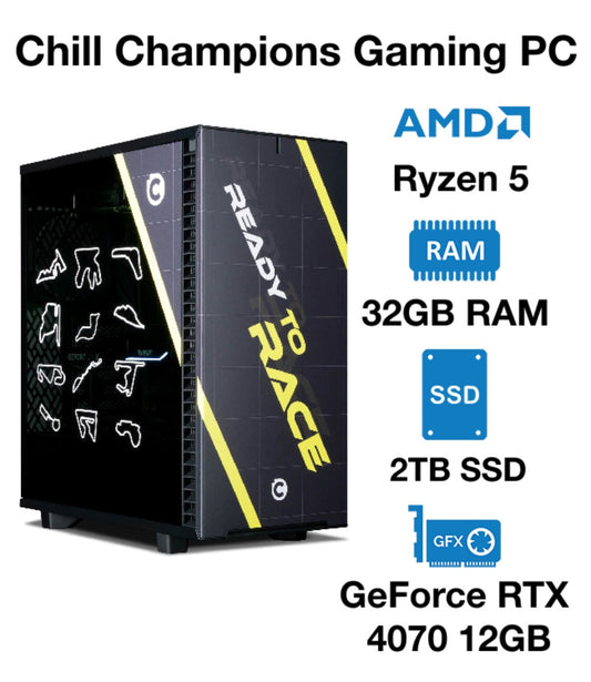Chill Champions Gaming PC | AMD Ryzen 5 | 32GB RAM | 2TB SSD | GeForce RTX 4070 12GB | Windows 10 Pro