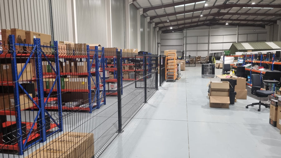Secure caged stock area at GreenIT