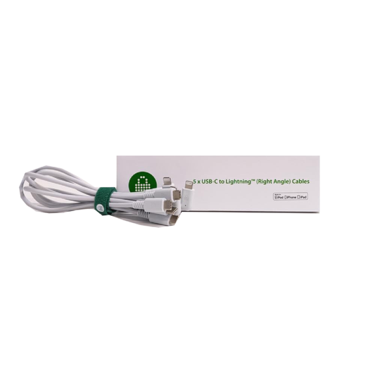 Lock n Charge USB C to MFI Lightning Cable with Right Angle (0.3m, Set of 5)