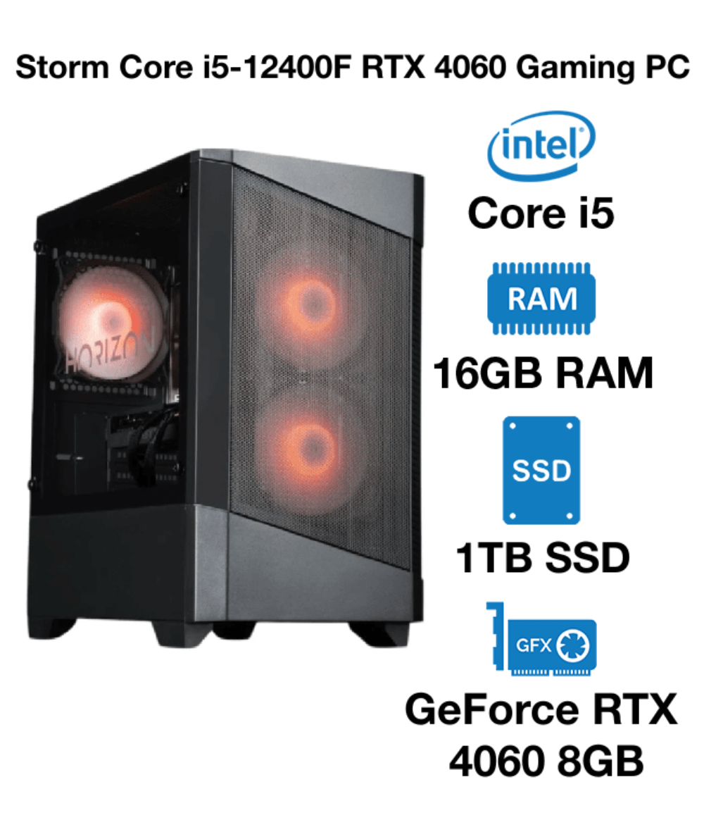 Storm Core i5-12400F RTX 4060 Gaming PC | Intel Core i5 | 16GB RAM | 1TB SSD | GeForce RTX 4060 8GB | Windows 10 Pro