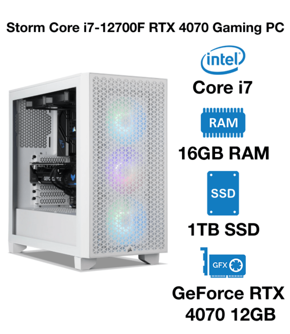 Storm Core i7-12700F RTX 4070 Gaming PC | Intel Core i7 | 16GB RAM | 1TB SSD | GeForce RTX 4070 12GB | Windows 10 Pro