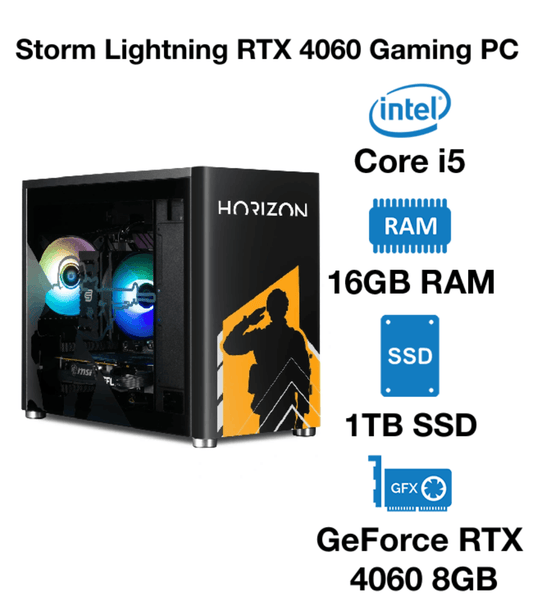 Storm Lightning RTX 4060 Gaming PC | Intel Core i5-12400F | 16GB RAM | 1TB SSD | GeForce RTX 4060 8GB | Windows 10 Pro
