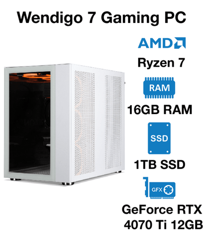 Wendigo 7 Gaming PC AMD Ryzen 7 | 16GB RAM | 1TB SSD | GeForce RTX 4070 Ti 12GB | Windows 10 Pro