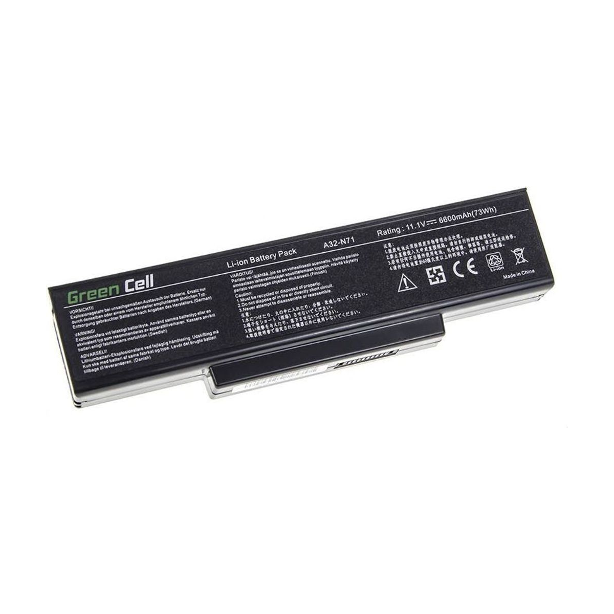 A32-K72 Laptop Battery for Asus K72, K72J, K72F, Green Cell 6600mAh 1