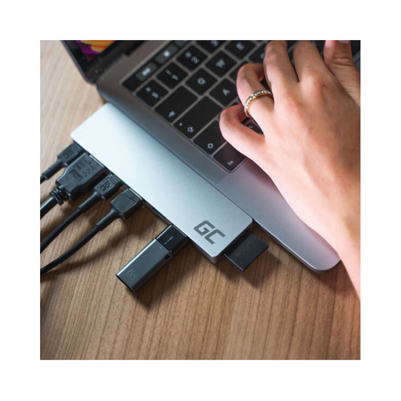 adapter green cell hub connect60 8in1 thunderbolt 3 usb c hdmi 3x usb 30 for apple macbook air 2018 pro 2016 and newer 2