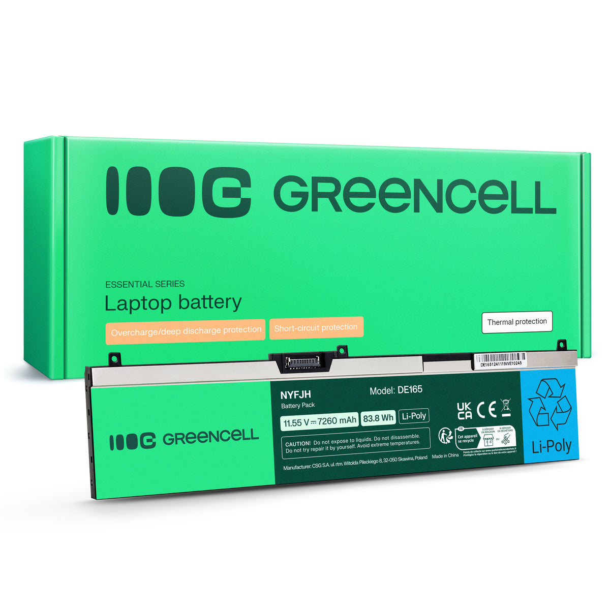 NYFJH-6C Laptop Battery for Dell Precision 15, 7530, 7540, Green Cell 7260mAh