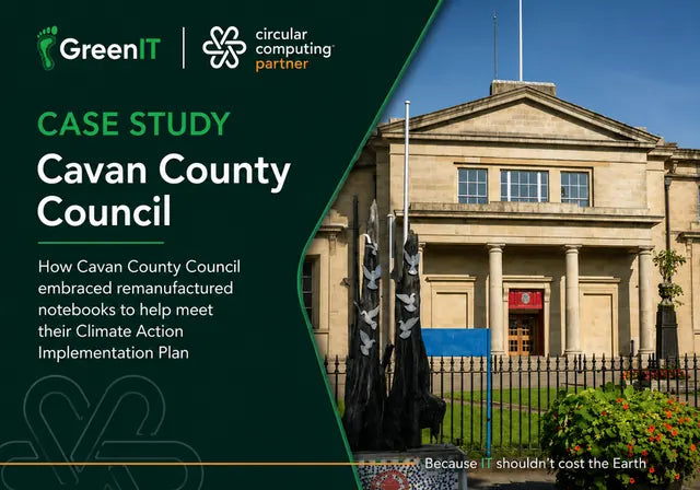 Cover of the GreenIT and Circular Computing case study on Cavan County Council, showing Cavan Courthouse