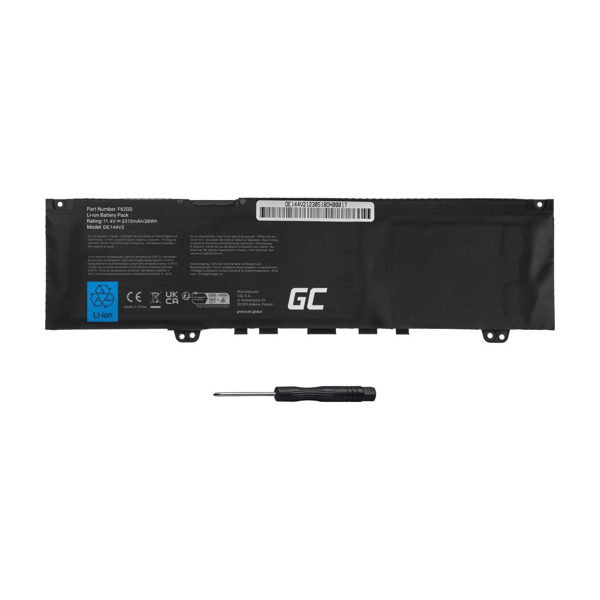 F62G0 Laptop Battery for Dell Inspiron 13, 5370, 7370, Green Cell 2310mAh 2