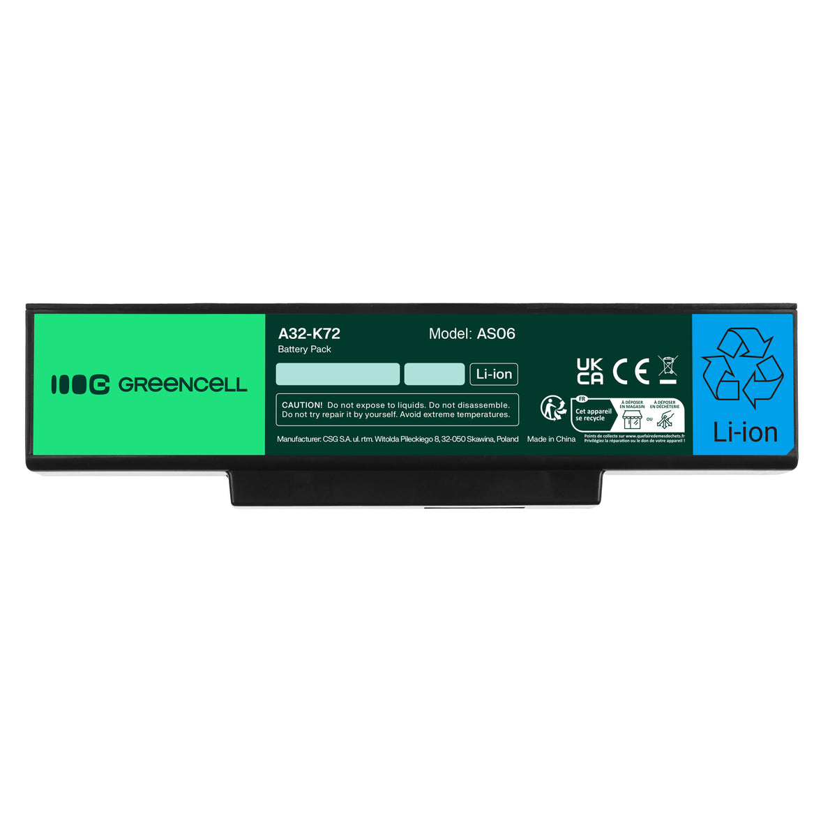 A32-K72 Laptop Battery for Asus K72, K72J, K72F, Green Cell 4400mAh 2