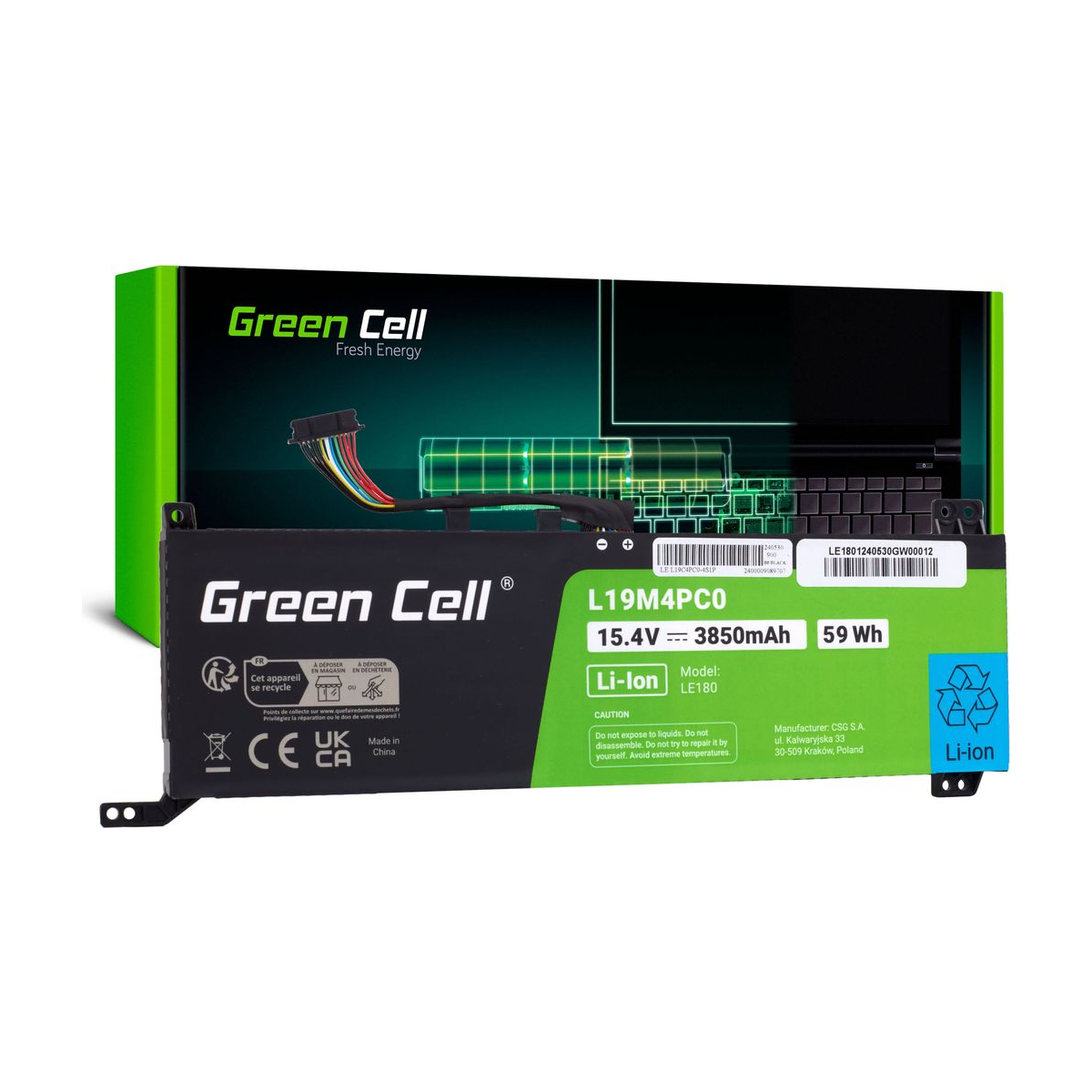 L19M4PC0 Laptop Battery for Lenovo Legion 5P-15IMH05, 5P-15IMH05H, Green Cell 3850mAh