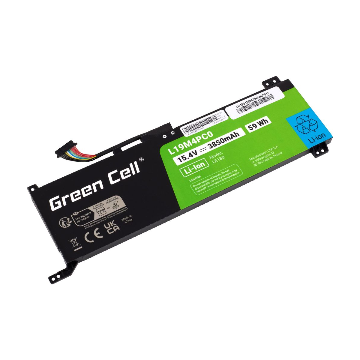 L19M4PC0 Laptop Battery for Lenovo Legion 5P-15IMH05, 5P-15IMH05H, Green Cell 3850mAh 1