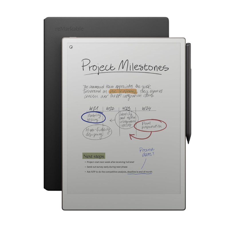 reMarkable Paper Pro Paper Tablet with Folio Premium Leather Black Case & Marker Plus