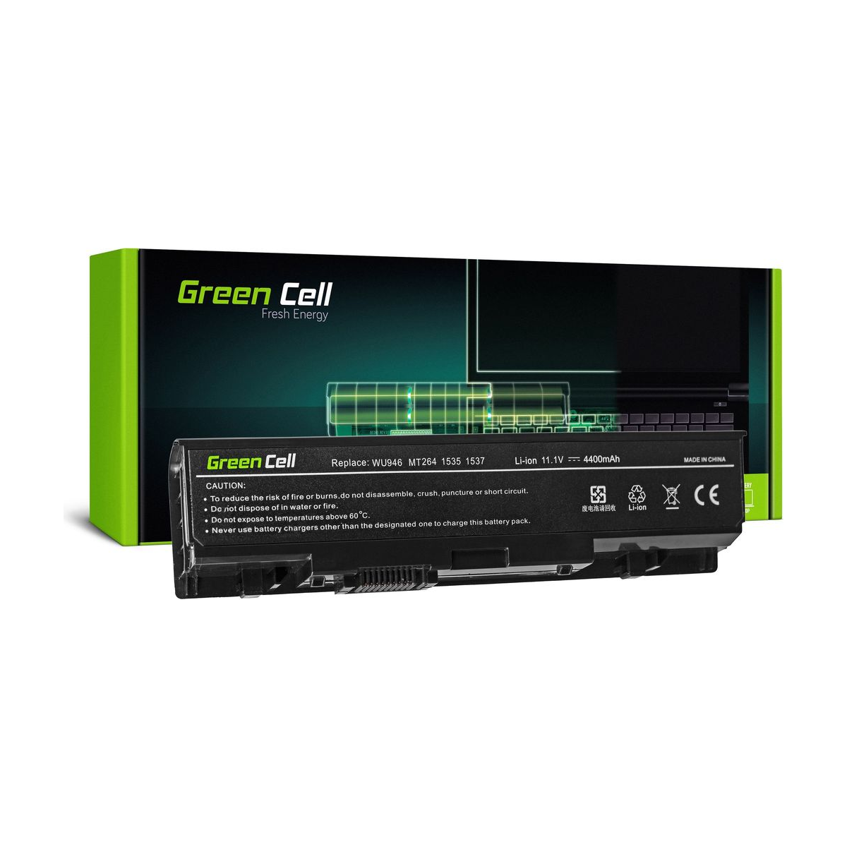 WU946 Laptop Battery for Dell Studio 1500, 1535, 1536, Green Cell 4400mAh